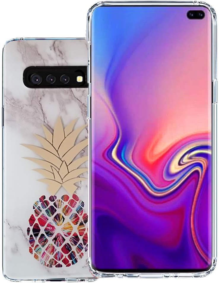GDTOGRT Galaxy S10 Plus Case, Cute Marble Design Slim Shock-Absorption Hard Thin Armor for Girls Women Men Clear TPU Bumper Hybrid Cover Compatible with Samsung Galaxy S10 Plus 6.4" - Big Pineapple