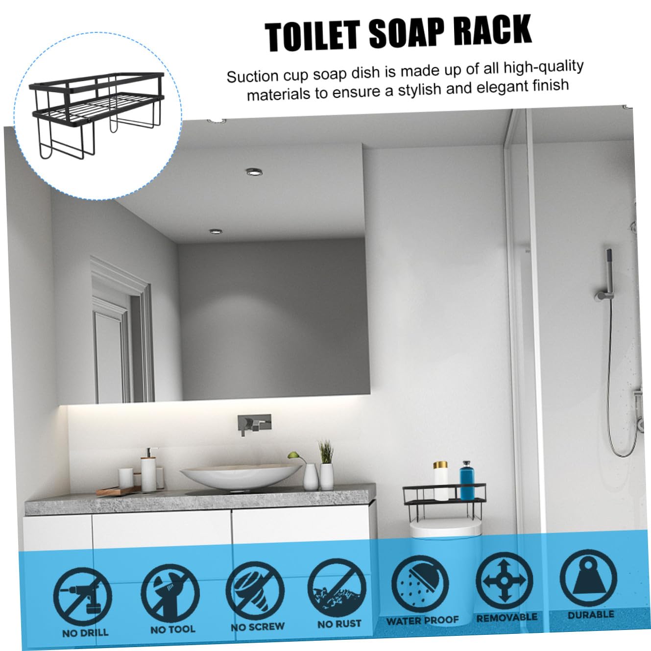Mensola Portaoggetti per Toilette Singola in Acciaio al Carbonio Nero | Bagno e Casa, Struttura Autoportante e Antiruggine, Design Salvaspazio Moderno