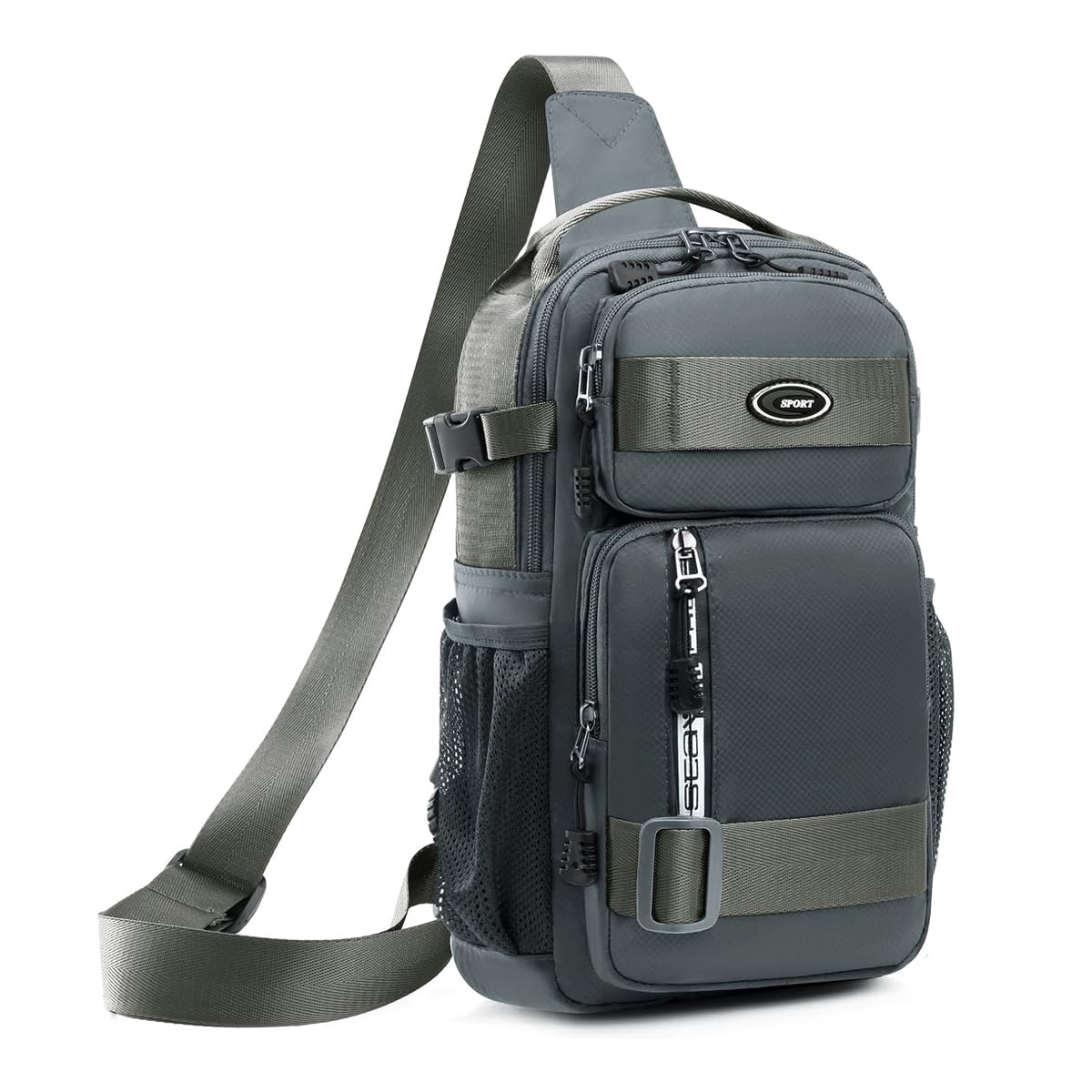 GUSTAVE® Chest Bag Sling Crossbody Bag for Men, Fashion Oxford Cloth Waterproof Sling Bag, Utility Multi Pocket Performance Sling Bag with Handle, for Hiking, Commutes, Travel, Daily Outing, 18x8x33cm