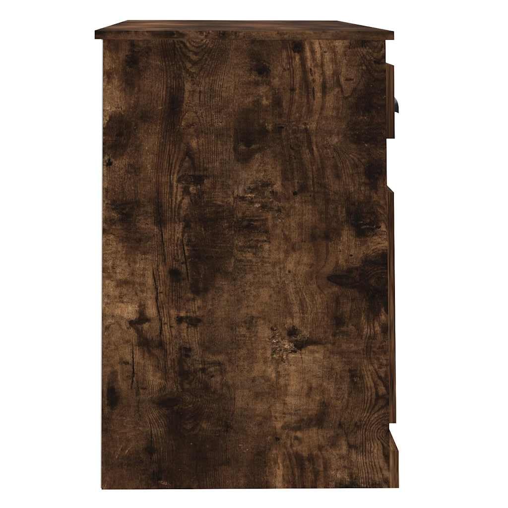 Scrivania in legno di rovere affumicato, 115 x 50 x 75 cm, con cassetto e porta, scrivania per computer per ufficio, ufficio, studio, segretario di lavoro per appartamento e camera degli