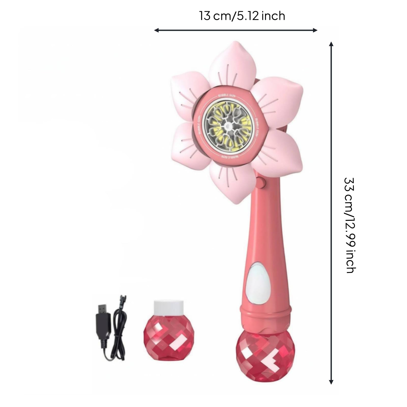 Soffia Bolle Automatico Portatile Multiforo Giocattolo Ricaricabile per Bambini, Giardino, Rosso