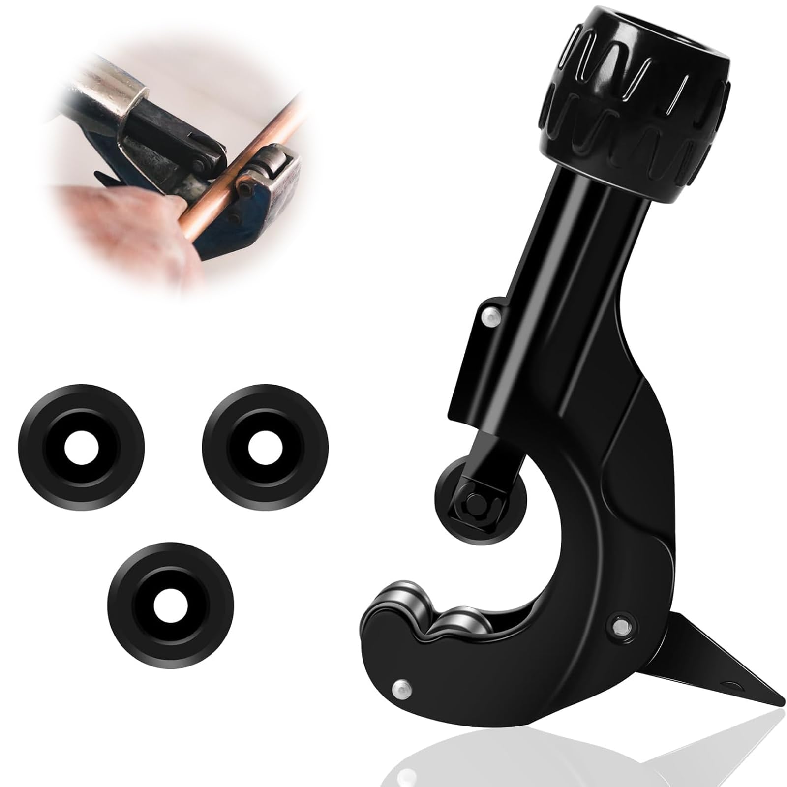 Vueinrg Cortatubos 3-35 mm Cortatubos Acero Inoxidable Cortador de Tubos Cortatubos de Cobre Corta Tubos Cobre con Dispositivo de Desbarbado y 3 Rueda Corte Repuesto para Tubos de Cobre y PVC Aluminio