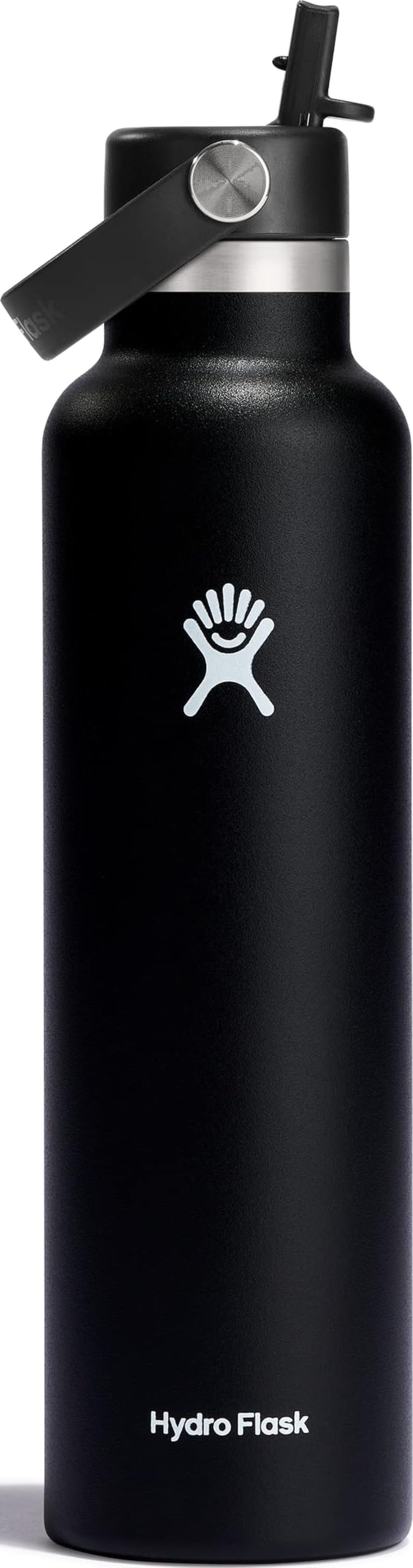 Water Bottle - Insulated Stainless Steel - Straw Lid, Non Spill, Leakproof 24 Oz Black