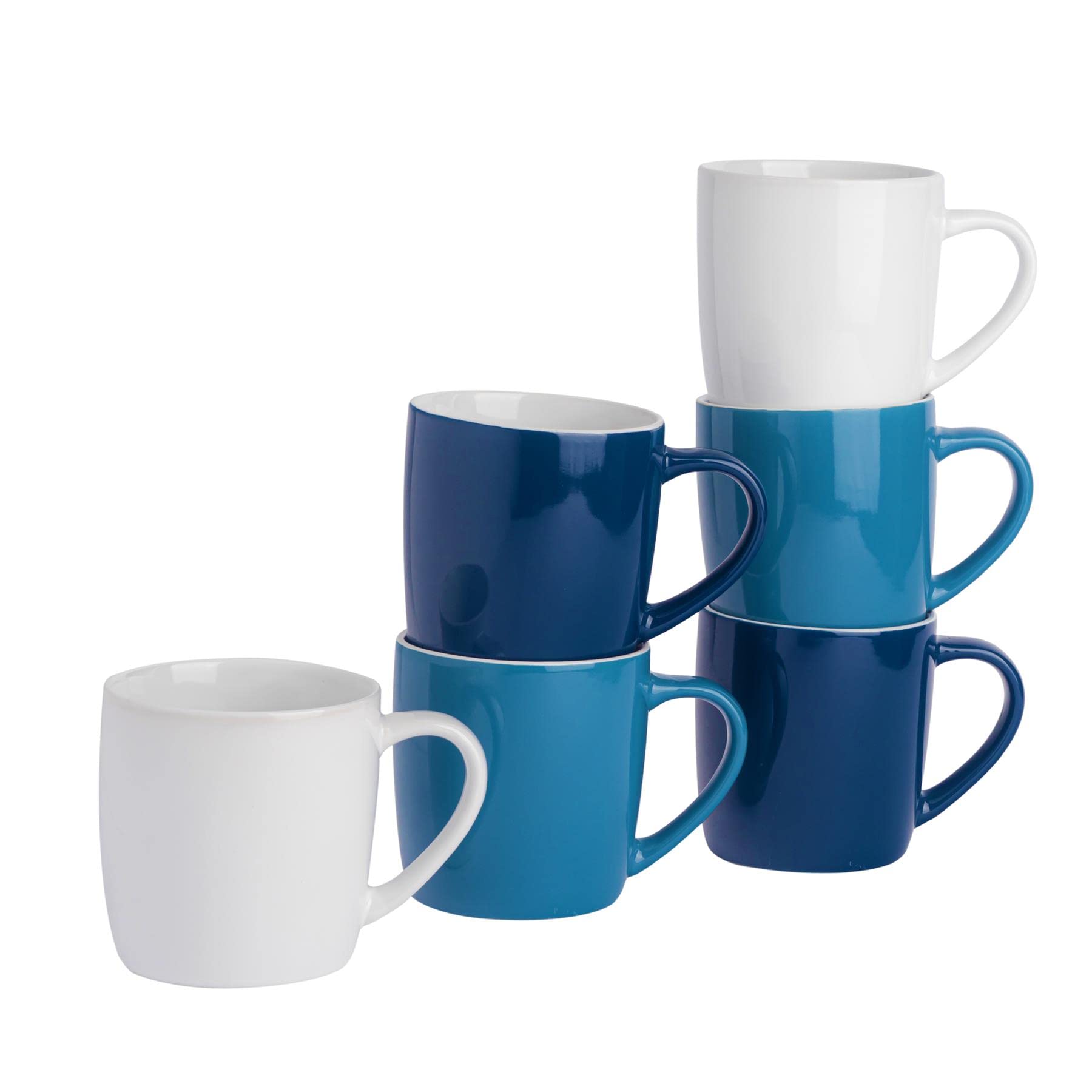 Argon Tableware Multicolor Tea Coffee Mugs - 6Pc Contemporary Coloured Ceramic Cups Set - 350Ml - Navy Blue White