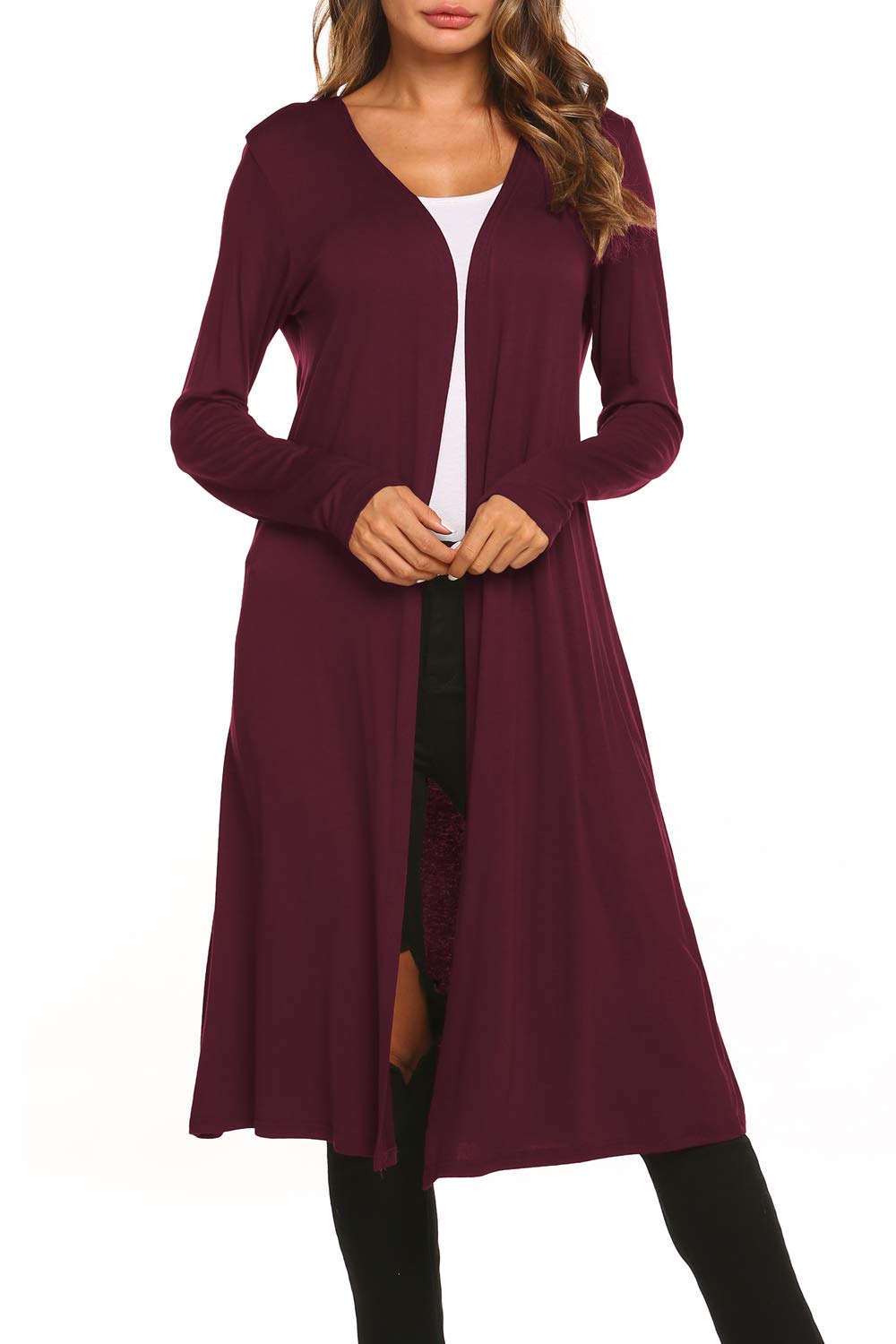 BluetimeWomen Plus Size Long Open Front Drape Maxi Cardigan Lightweight Duster Long Sleeve Cardigan Fall (S-4XL)