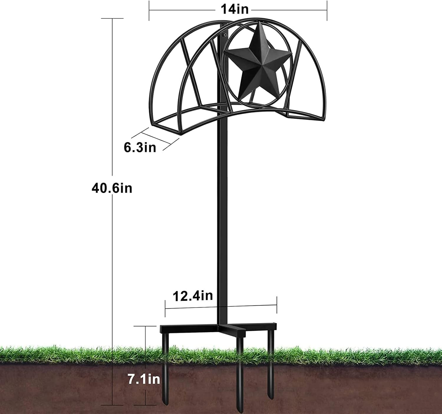 Freestanding Garden Hose Holder, Holds 125Ft Water Hose Detachable Rustproof Organizer with Ground Stakes for Outside Lawn Yard Black