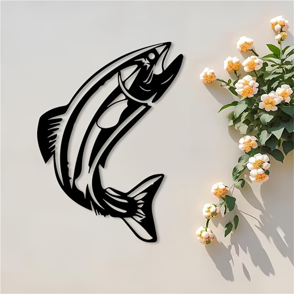 Generico Decoración de pared abstracta contemporánea de Metal, Arte Moderno de salmón, Mural dinámico de Salto para cocina, valla Exterior, jardín (30 cm/12 pulgadas)