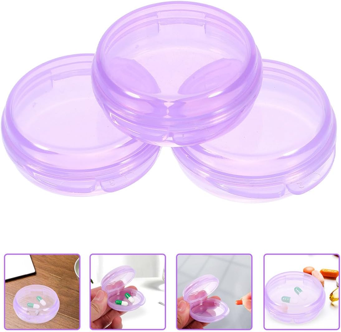 Artibetter 3pcs Portable Pill Organizer Medicine Storage Case Small Round Daily Tablet Holder Travel Accessories Purple image 5
