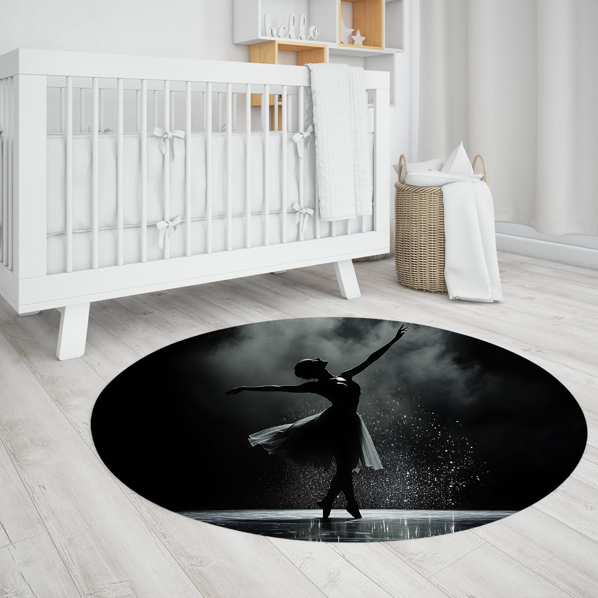 Tapis Rond de Style Noir et Blanc 100cm Danse Fille Motif Lavable à Poils Ras antidérapant Mince Cercle Tapis pour Armoire Maison Couloir Salle de Jeux