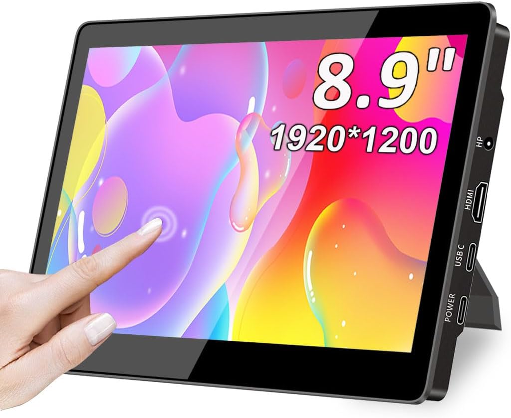 Portable Touchscreen Monitor, 8.9 Inch, 1920 x 1200, 16:10, 450 Nits, HDMI/USB-C, Mini Display for Raspberry Pi, Laptop, Mac