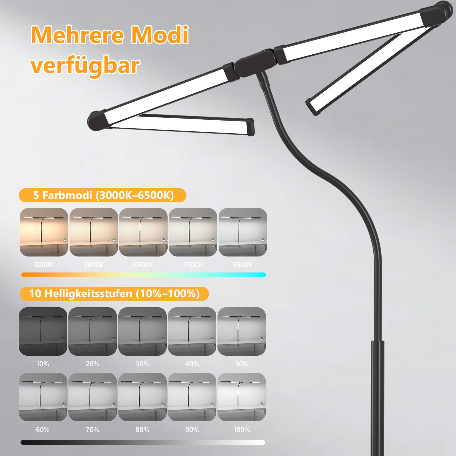 Goeco Lámpara de Escritorio LED, 119cm con Temporizador & Atenuación Continua, con Pinza, 5 Temperatura Color 10 Niveles Brillo, para Oficina, Manualidades [Clase eficiencia energética E]