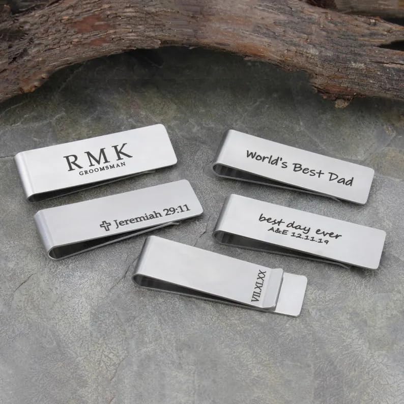 2PCS Custom Initials Money Clip,Personalized Stainless Steel Money Wallet,Engrave Monogram/Date/Text,Cash Clip Gift for Men Father's Day Birthday Wedding Gift4