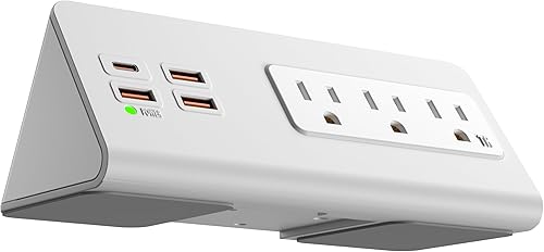 Miniatura 2 de Estación de carga de energía Soporte de abrazadera de borde con puertos USB-C, protector de sobretensiones de mesa, enchufes de alimentación de