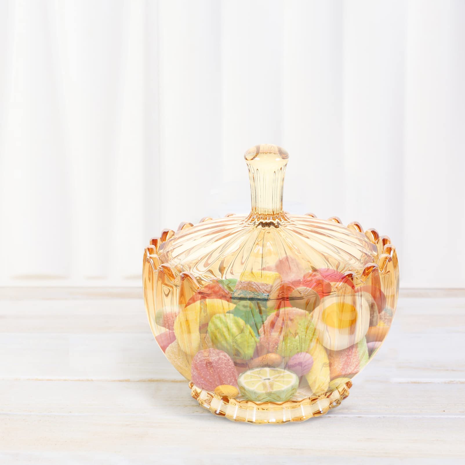Barattolo Decorativo in Vetro Ambra con Coperchio, Basso