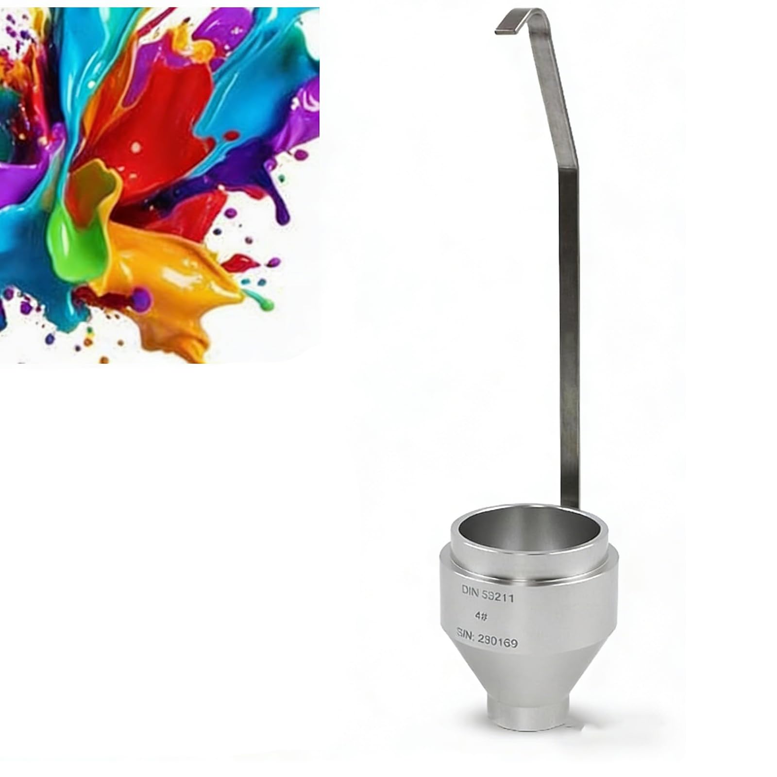 Viskositätsbecher für Farben, tragbares Edelstahl-Viskosimeter, Durchfluss-Düse Ø 4/6 mm, Bechervolumen 100 ml, ideal für Beschichtungen und Farbanwendungen