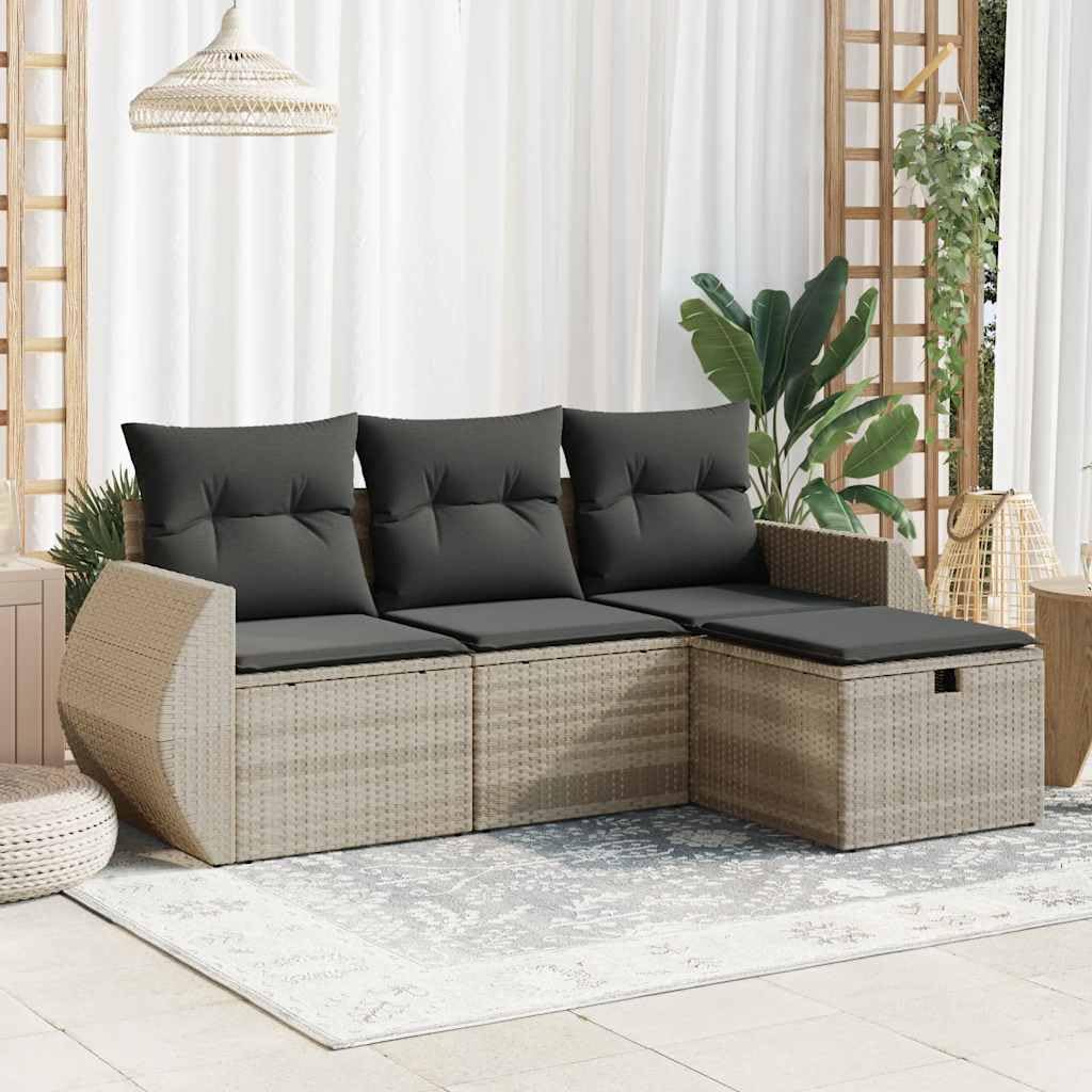 Ensemble de canapé de jardin en polyrotin 4 pièces gris