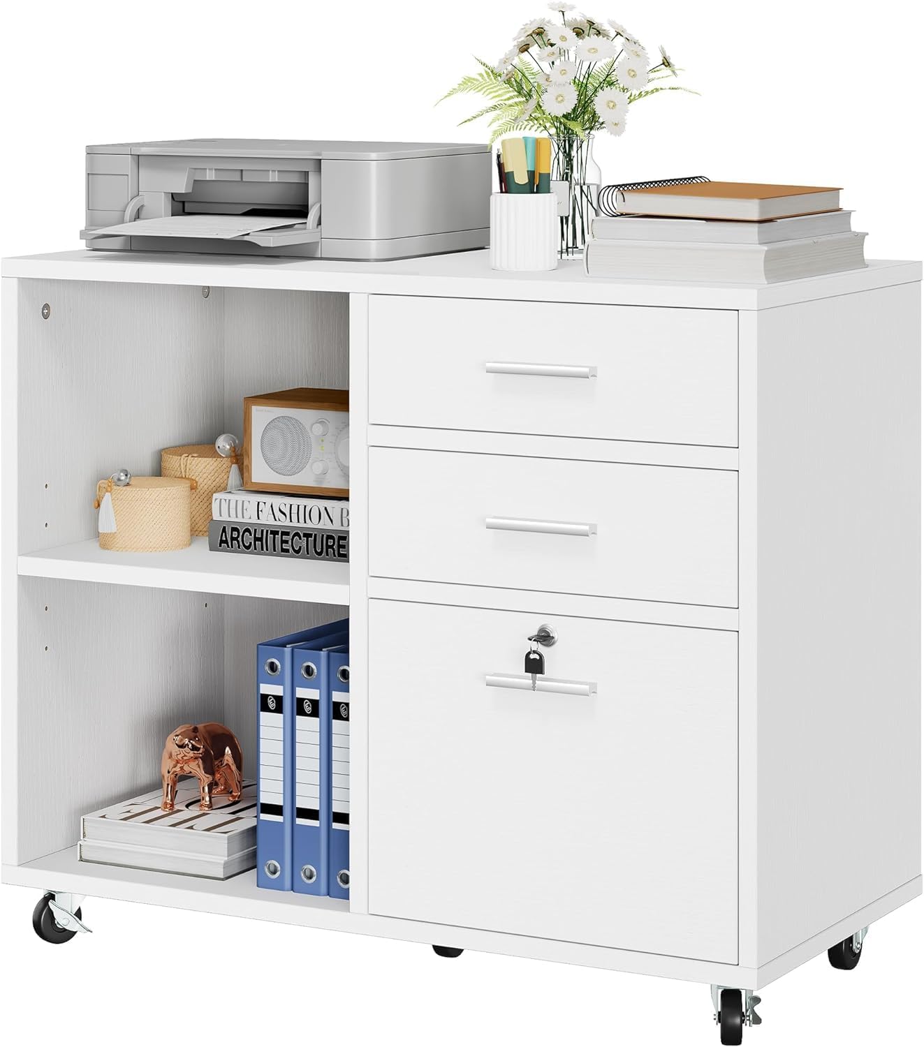 YITAHOME 3-Drawer Wood File Cabinet with Lock, White