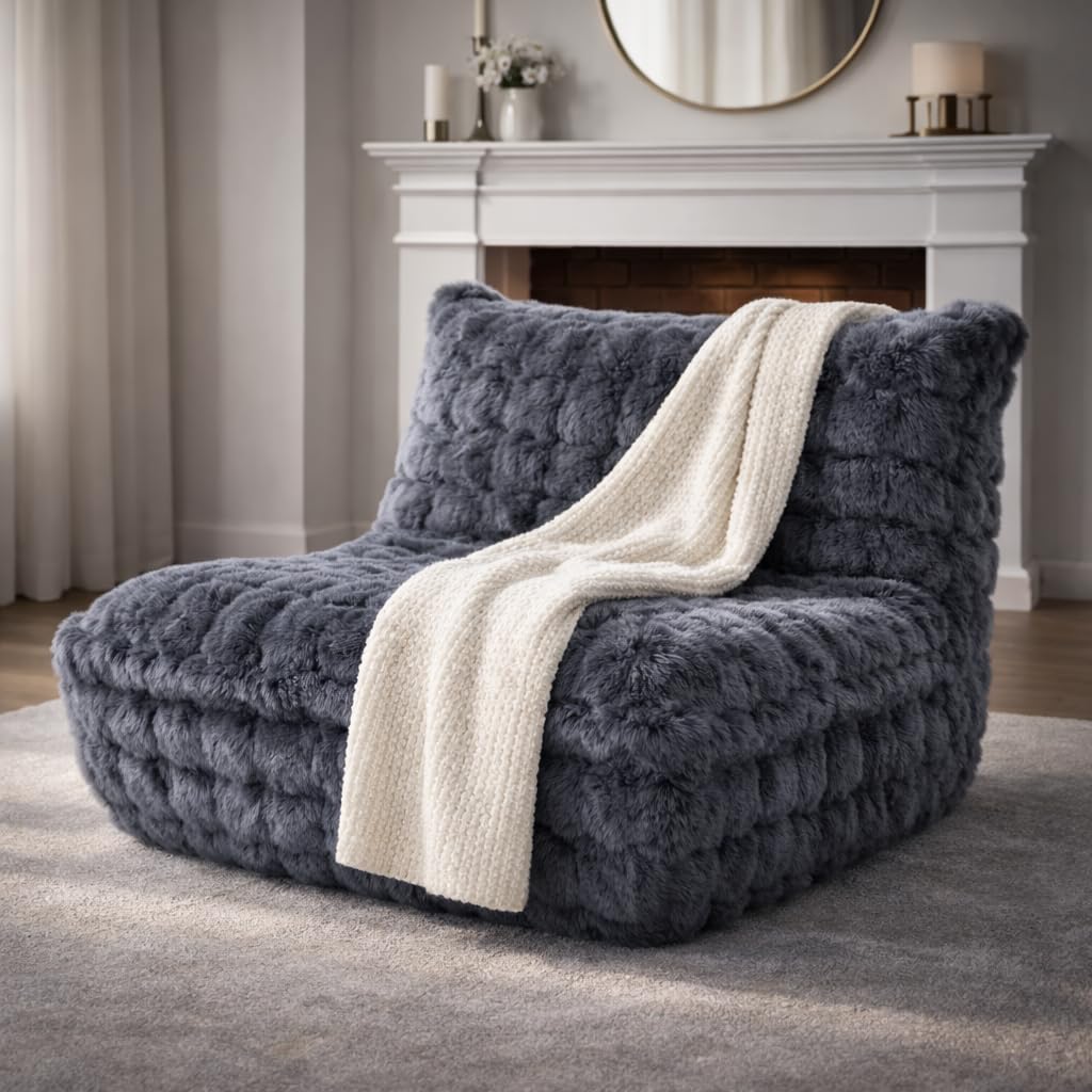 Photo 1 of KKdema Bean Bag Chairs with Filler Faux Fur Fireside Beanbags Lazy Sofa for Memory Foam BeanBag Chair Bean Bag Sofa for Bedroom, Living Room, Office and Home (Dark Grey)