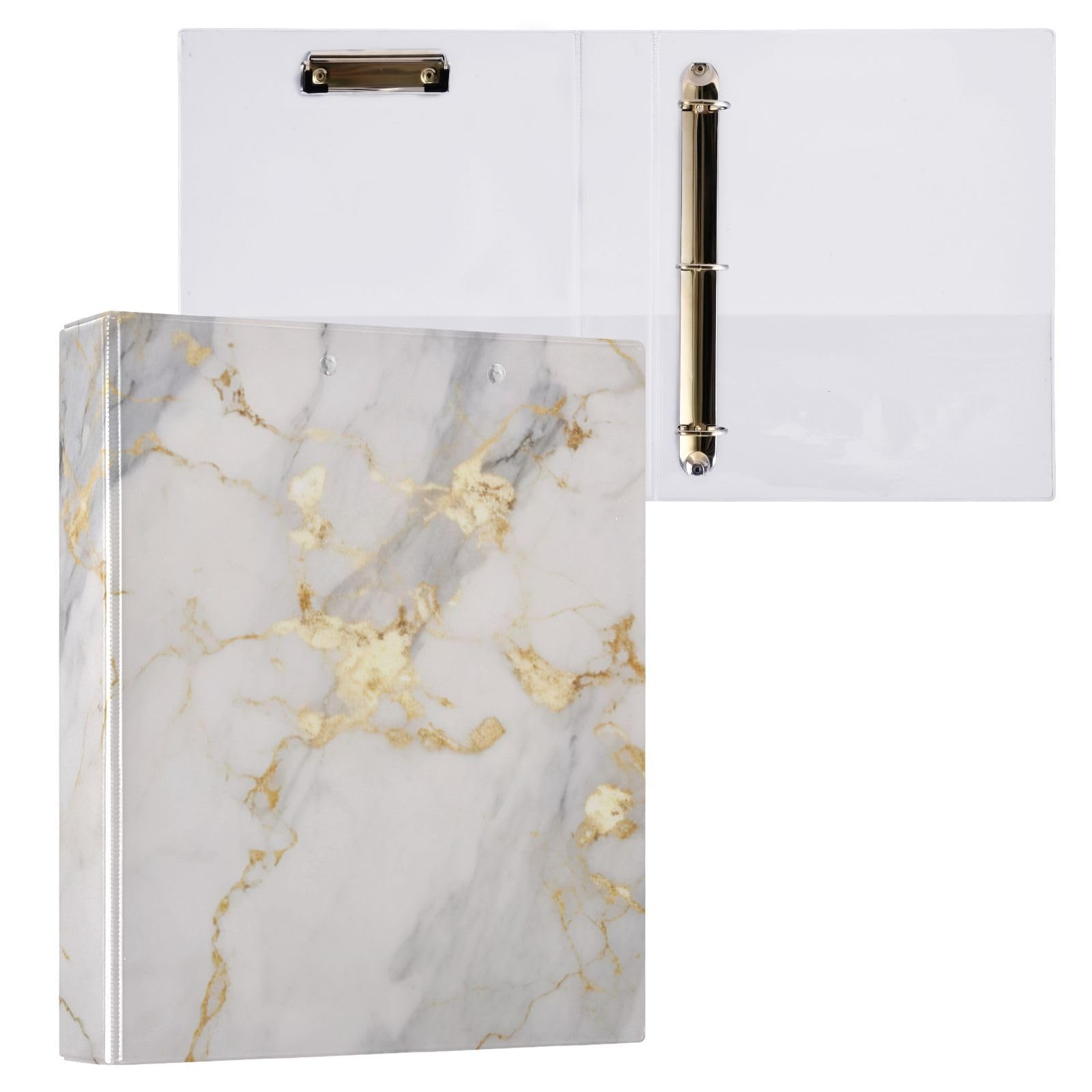 3 Ring Binder Grey Marble Gold Fluid 1.5 inch Binders Three Ring Binders
