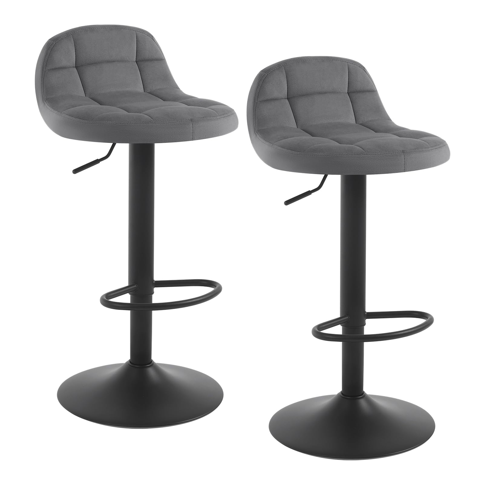 WOLTU 2 x Bar Stools High Stools with Adjustable Backrest Height 60 – 82 cm with Foot Rest for Kitchen Dining Room, Velvet, Dark Grey
