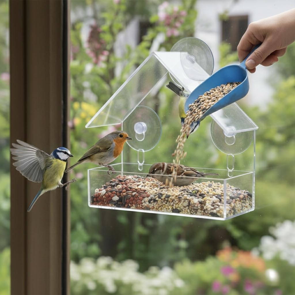 Window Bird Feeder with Strong Suction Cups for Outdoor Use, Clear Acrylic Bird House for Wild Birds, Cardinals, Bluebirds, Finches — view 9