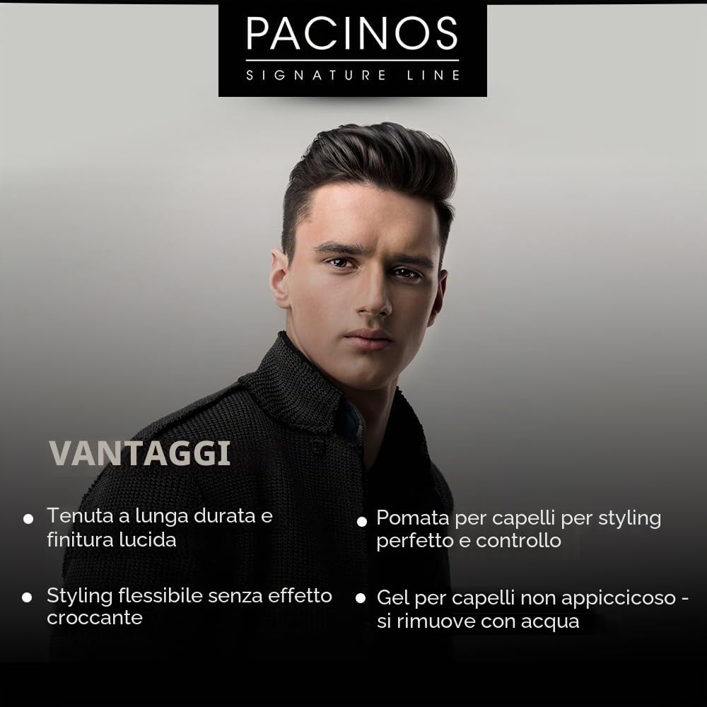 Pacinos Sleek Pomade Men 118ml - Extra Hold & Shine Finish - per tutti i tipi di capelli - pomata a base d'acqua - pomata per barba - fragranza fruttata - gel capelli - cera per capelli Uomo