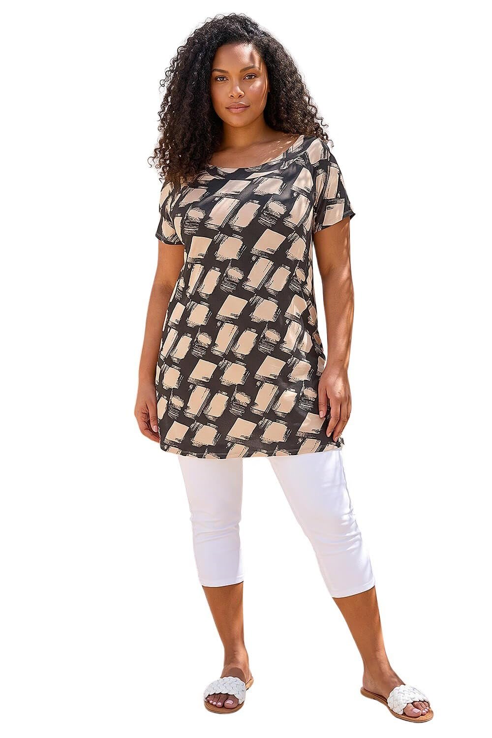 Roman Curve Bardot Geometric Stretch Top Black Size 18