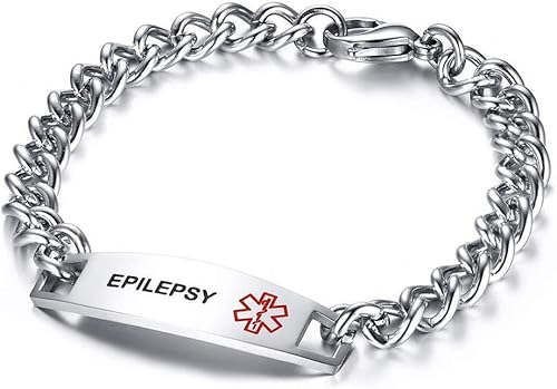 Miniatura 24 de TTVOVO Pulseras de identificación de alerta médica para hombres y mujeres, de acero inoxidable, SOS, pulseras médicas de emergencia, pulsera