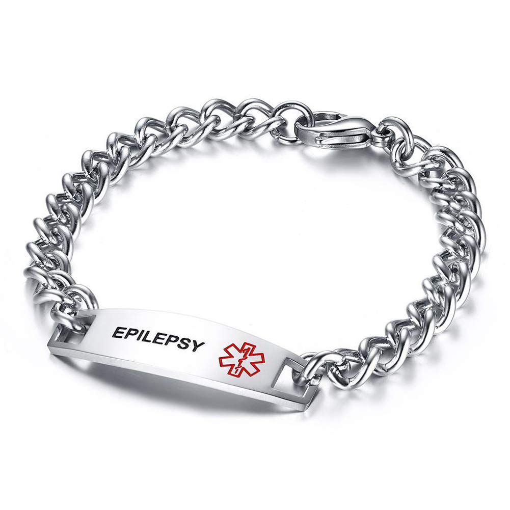 TTVOVOMedical Alert ID Bracelets for Men Women Stainless Steel SOS Emergency Medical Bracelets Link Chain Bracelet Identification Doctors Engravable Fashion Jewelry Gifts for Boys Girls, 8.7Inches