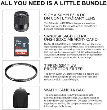 Sigma 30mm f/1.4 DC DN Contemporary Lens for Sony E, Rounded 9-Blade Bundle