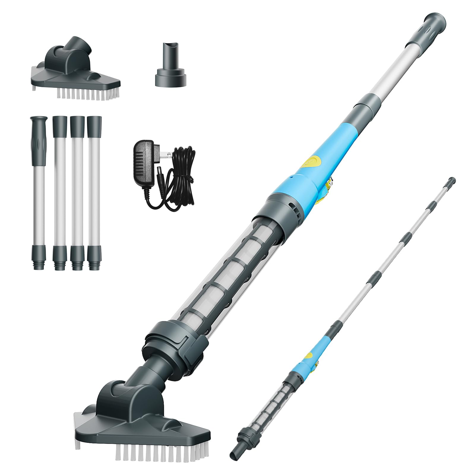 Aspirateur Piscine sans Fil, Aspirateur de Piscine Manuel avec jusqu'à 60 Min d'autonomie, Nettoyeur Piscine avec Manche Télescopique pour Spa, Bain à Remous, Petite Piscine Hors-Sol et Pataugeoire
