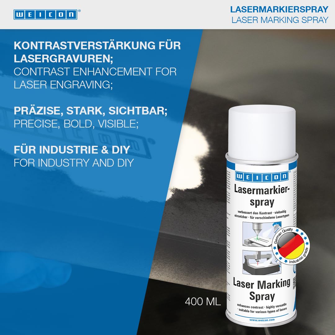 WEICON Spray do znakowania laserowego 400 ml, powłoka do laserowego grawerowania i trwałego znakowania metali, szkła oraz ceramiki
