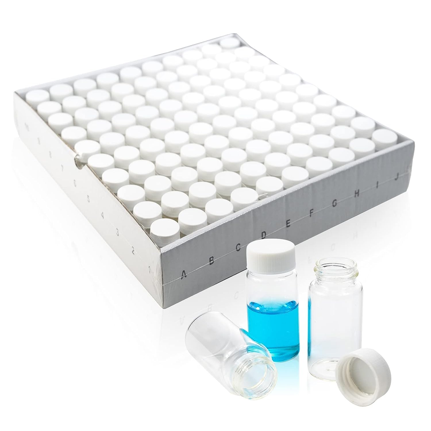 ALWSCI 100 Pezzi Fiale a Scintillazione da 20 ml Fiale per il Conteggio di Campioni a Scintillazione in vetro Borosilicato, Tappo a vite Bianco 22-400, Rivestimento in Foglio di Alluminio Argentato