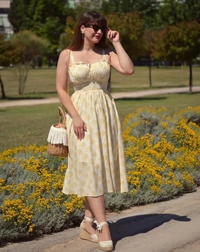 Scarlet Darkness Summer Dresses for Women 2026 Corset Milkmaid Dress Boho Long Dress Beach Midi Dress Yellow 2XL — view 3