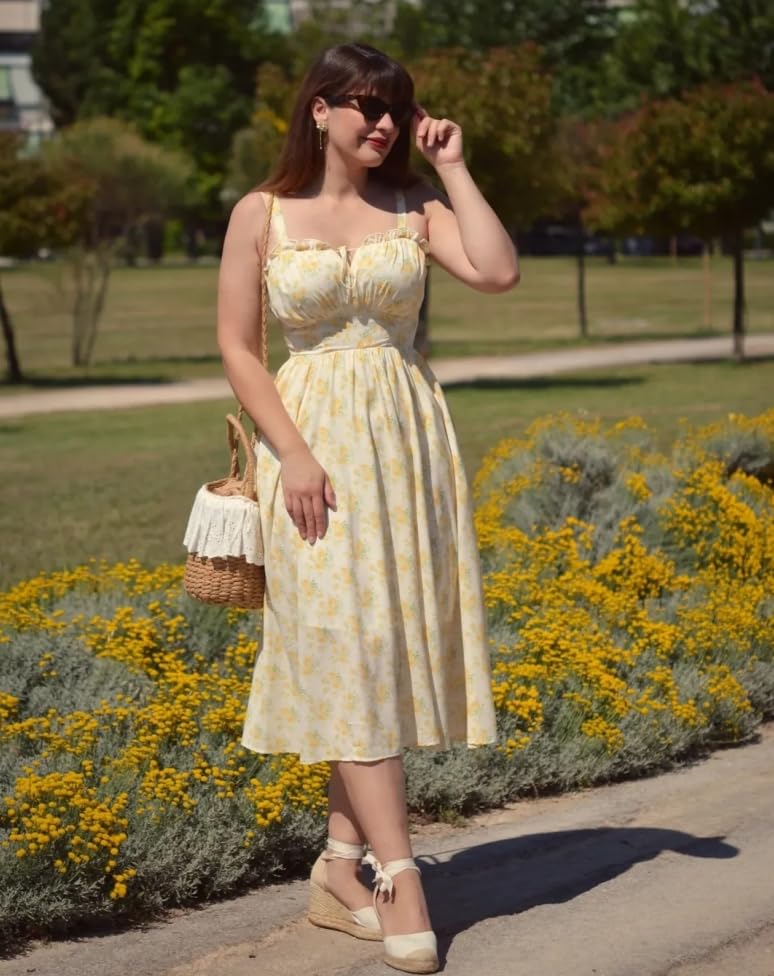 Image of Scarlet Darkness Summer Dresses for Women 2026 Floral Corset Dress Long Milkmaid Dress with Pocket