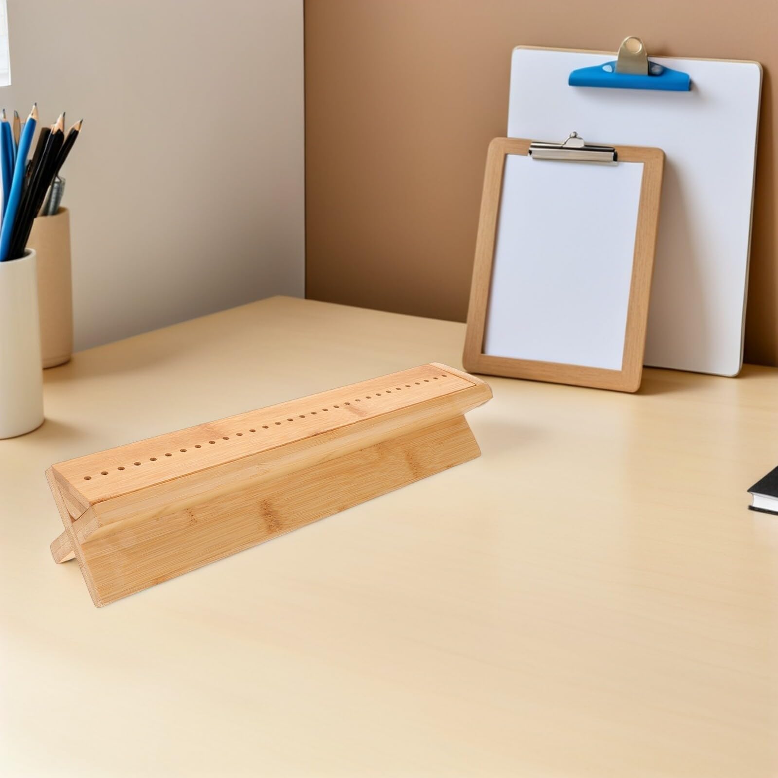 NUOBESTY Kit de Encuadernación de Madera con Cuna de Perforación de 32 Cm, Herramienta Portátil con Punzón para Agujeros Precisos en Libros y Manualidades, Accesorios para Bricolaje