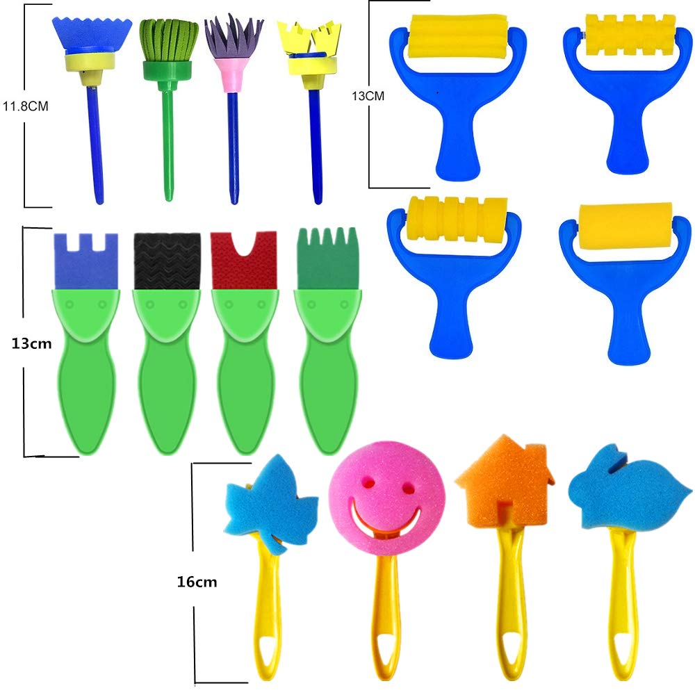 Fycooler spons-schilderkwasten set Penselen voor kinderen,40 Stks Kinderen Schilderen set schilderij borstels tekening gereedschap kits voor Peuter Geschenken Aquarel,Olie,Acryl,Gezichtsschilderen