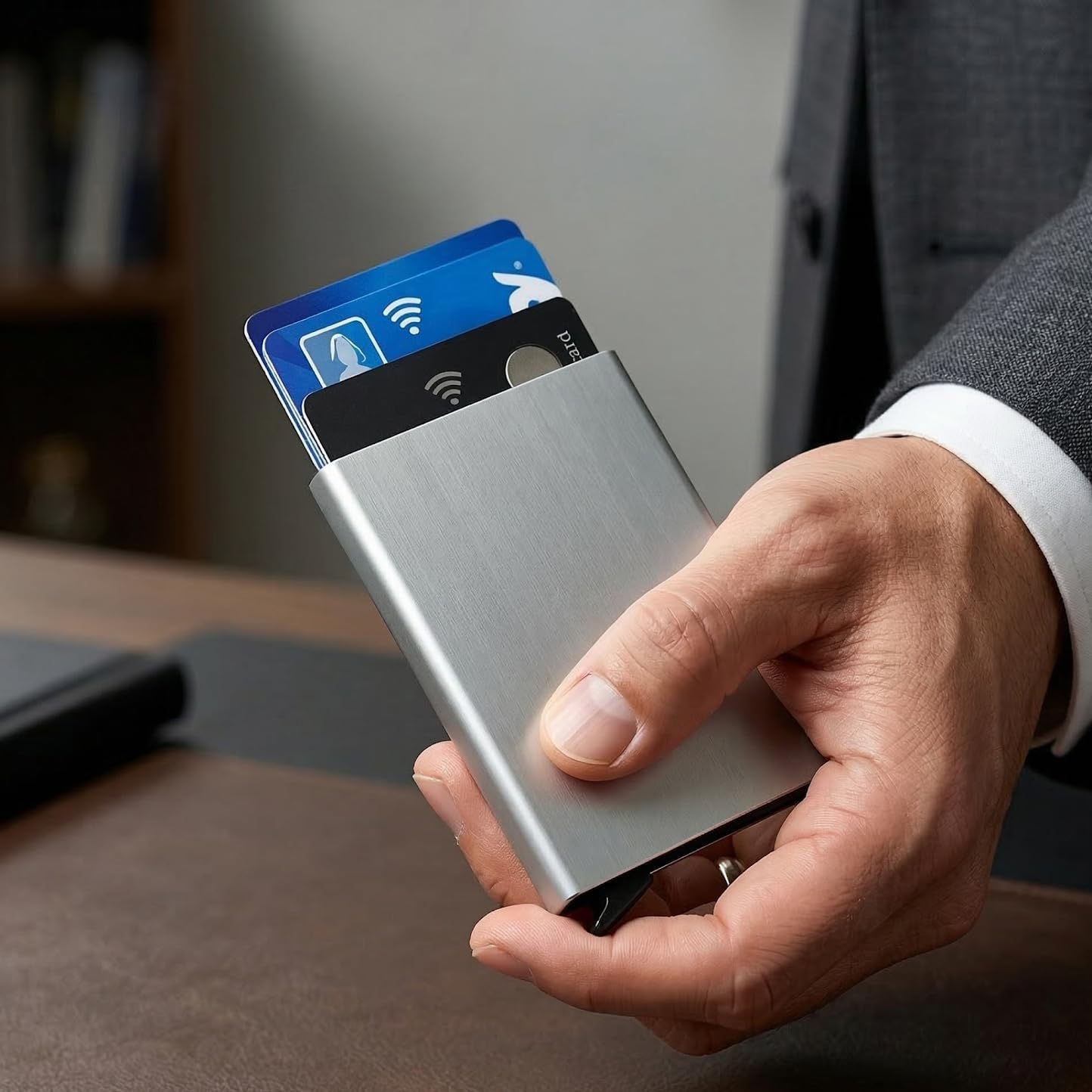 Slim Metal Pop-up Card Holder with Automatic Ejector Mechanism - RFID Blocking