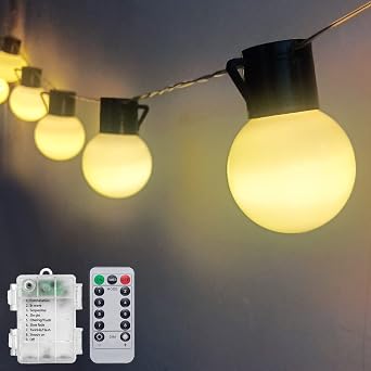 Globe String Lights Battery Powered 7Ft 10 LED Edison Shatterproof G50 Light String with Remote Timer, Indoor String Lights Outside Waterproof Hanging Lights for Garden Porch Patio Camping Party Decor