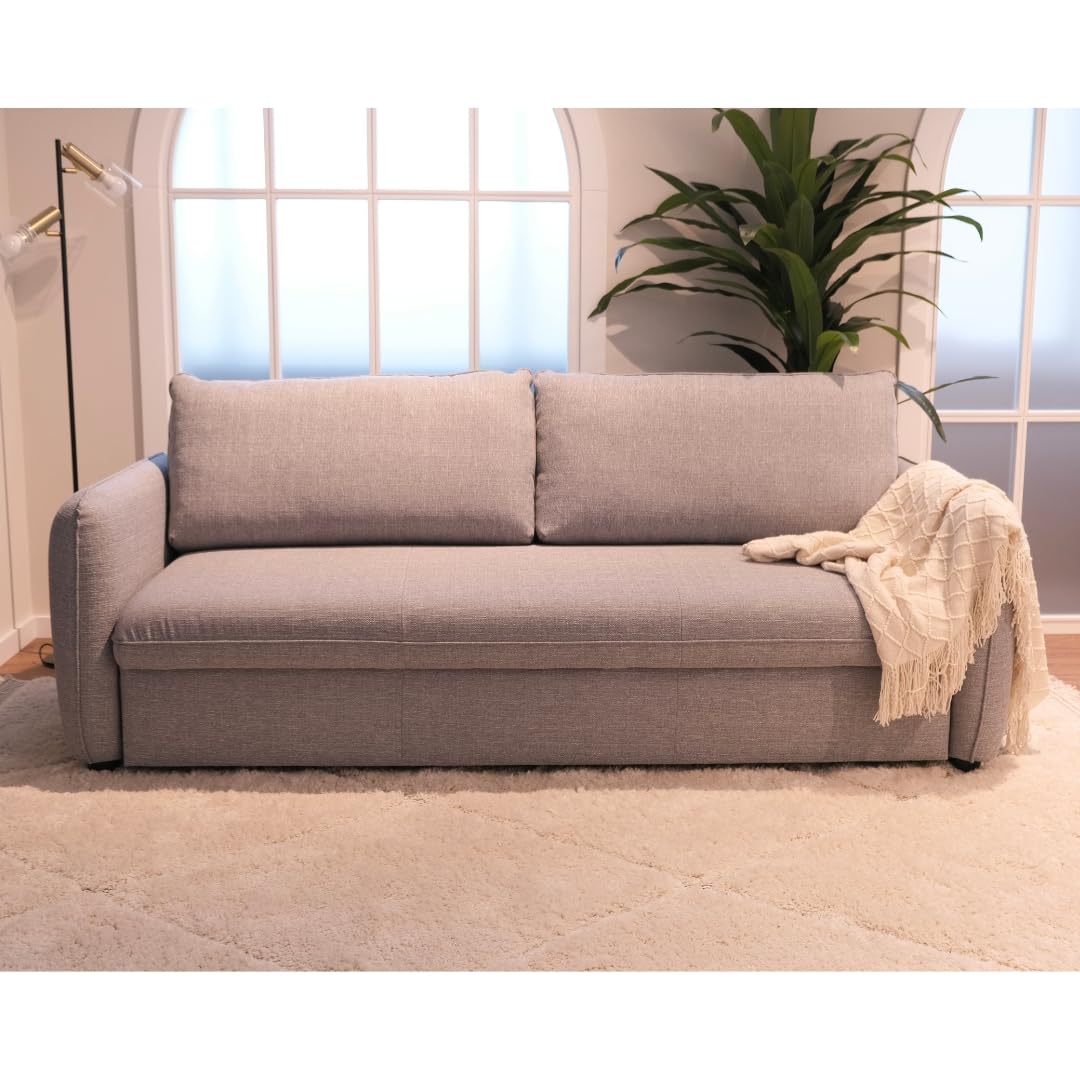 BUDWING Chloé Sofá Cama 4 Plazas - Chaise Longue – Sistema EasyBed, Tapizado en Poliéster – Estilo Nórdico – Apertura Rápida y Sencilla – 225x140x91cm – Gris Mineral