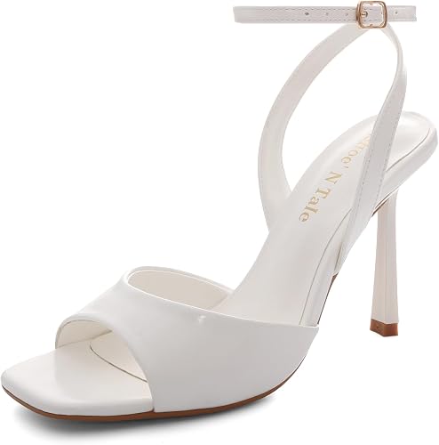 Shoe'N Tale Heeled Sandals for Women Mesh Ankle Heels High Heels Buckle Strap Sq