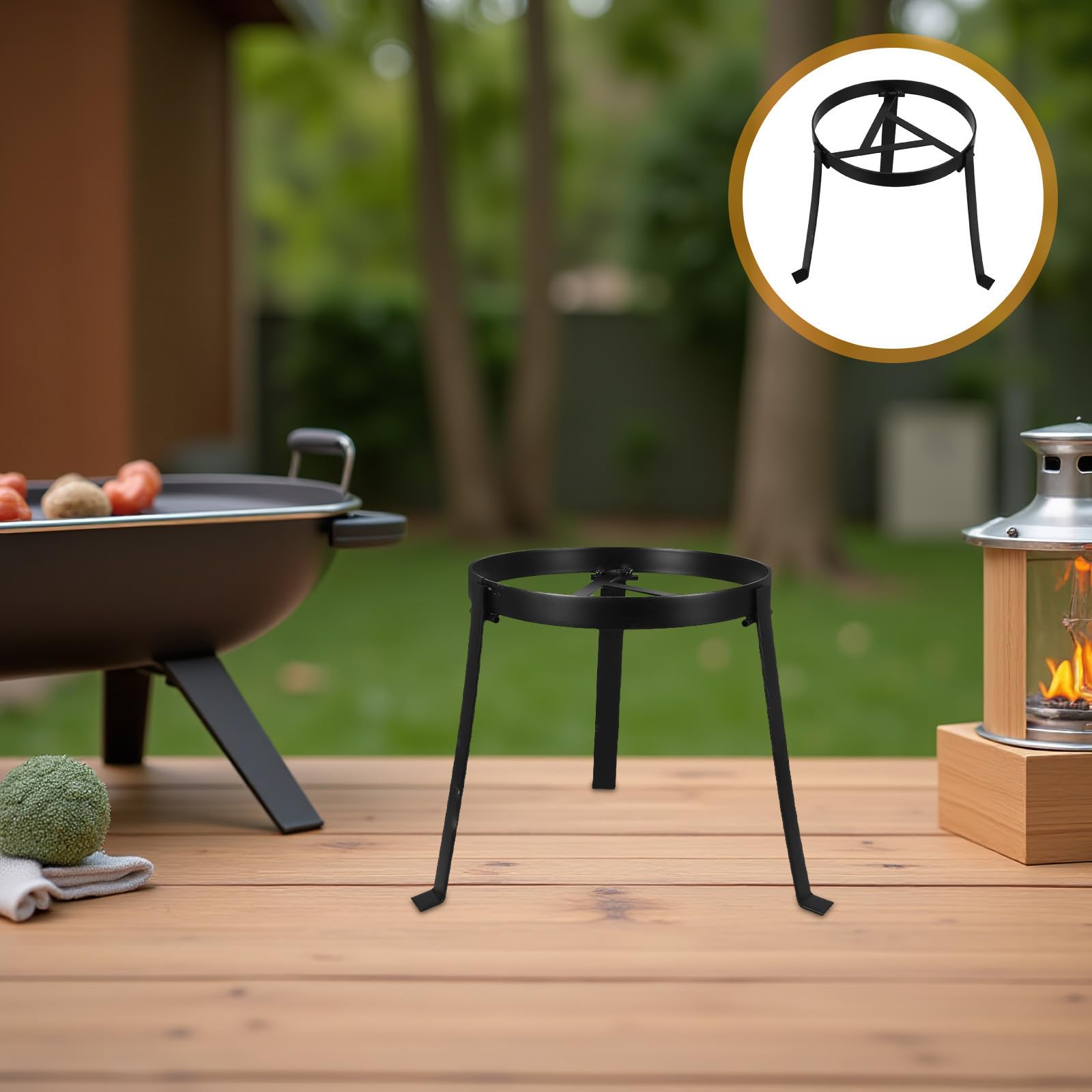Trépied de Camping Pliable pour Feu de Camp, Barbecue Extérieur 25 Cm | Support Stable sans Outil, Acier Galvanisé Noir, Usage Randonnée, Compatible Bouilloires et Poêles