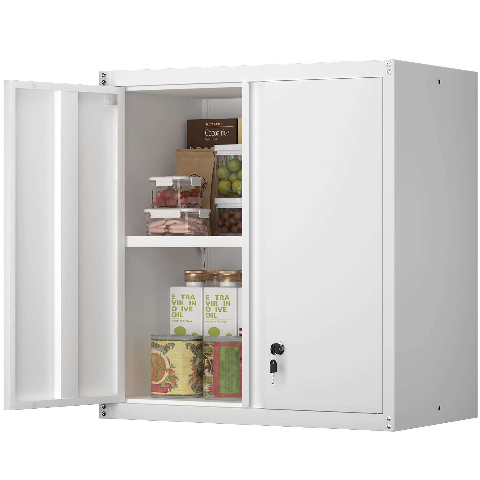 Metal Wall Cabinet, Steel Locking Cabinet for Office, Home Office Cabinets with Doors and Shelves, Garage Cabinets for Utility Room, Laundry Room