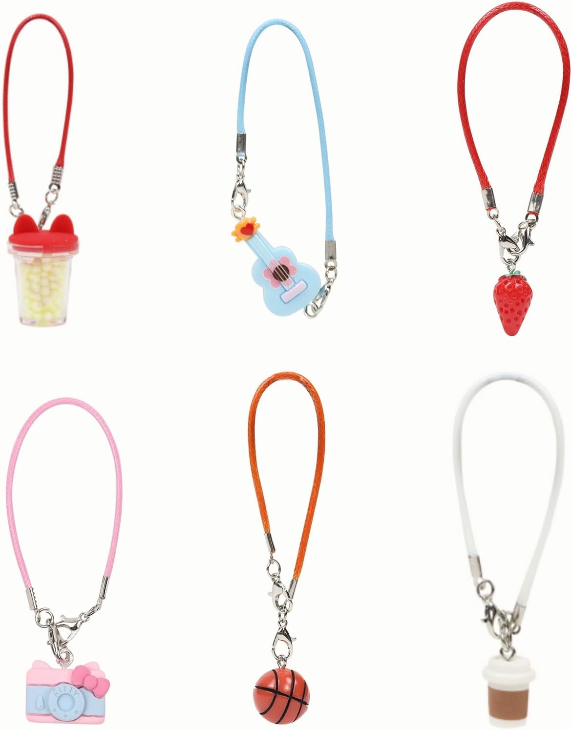 17cm Doll Accessories Set, for Labubu Accessories Outfits, Mini Doll Accessory Outfit, Labubu Accessory Set, Includes Coffee Cup, Strawberry, Guitar, Camera, Basketball, Cat Ear Cup, 6Pcs (No Doll)