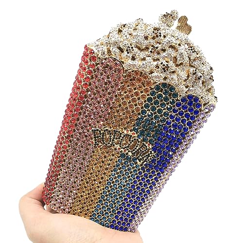 Image of DJBM Luxury Women Popcorn Rhinestone Evening Bag Funny Crystal Handbag Novelty Diamond Clutch Purse for Evening Party Prom