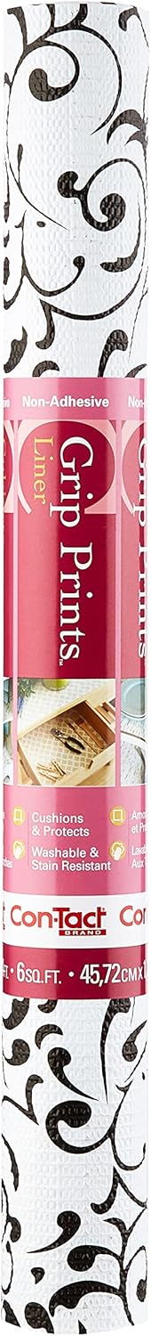 Con-Tact Brand Grip Prints Shelf Liner, Durable and Non-Adhesive Liners, Non-Slip Drawer, and Cabinet Liner, 18-inches x 4-feet in Virtu Black, Pack of 6 Rolls