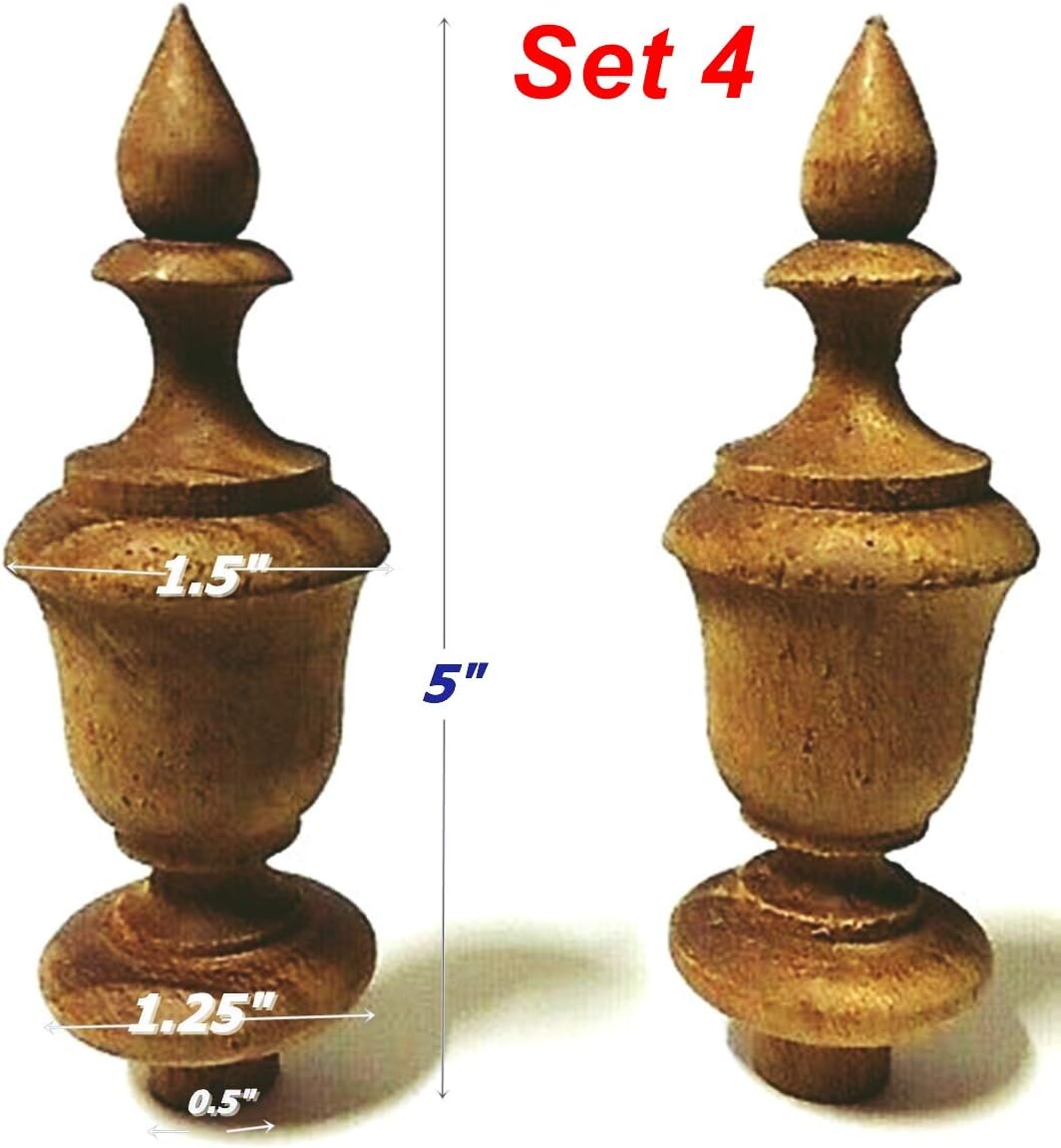 4 Pcsx 5" Teak Wood Finial Antique Furniture Clock Bed top Unpainted Home Decor.