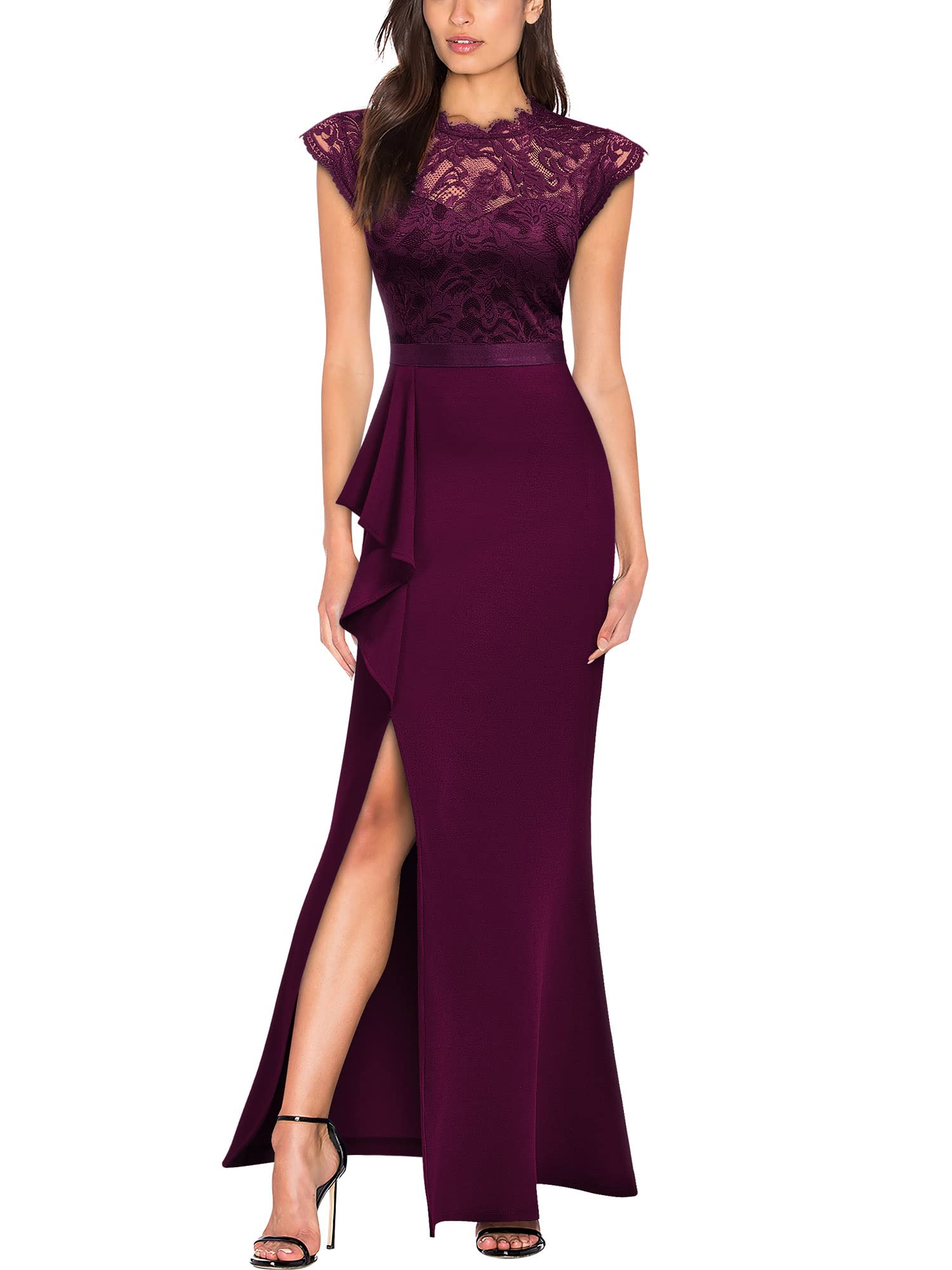 MISSMAYWomen's Retro Floral Lace Sleeveless Formal Wedding Long Dress