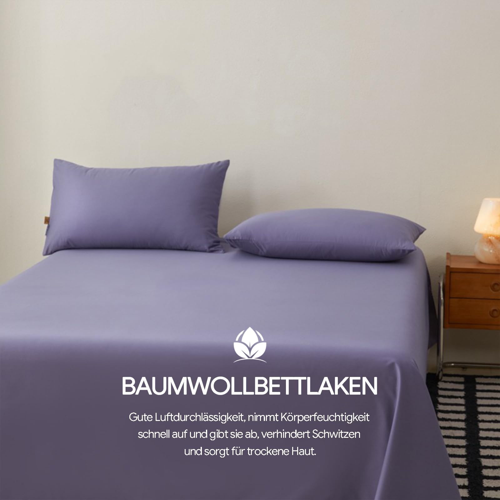 Bettlaken 230x260cm Grau | Baumwolle,Einfarbig,Bettlaken für Doppelbetten,mit 2 x Baumwolle Kissenbezug von 50 x 75 cm,Ganzjahres,Weich & atmungsaktiv