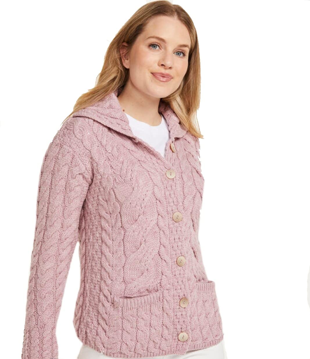 Cable Knit Super Soft Pink Merino Wool Cardigan : Amazon.ca